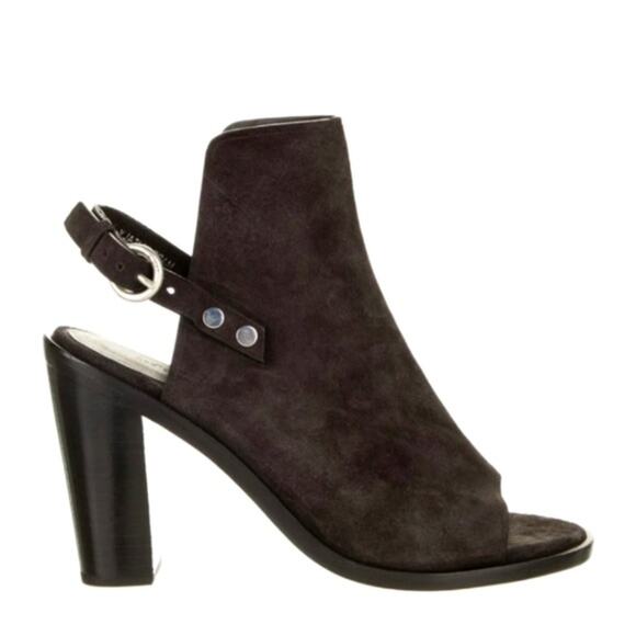 Rag & Bone Black Suede Leather Wyatt Peep Toe Heeled Booties Size 41 - Picture 1 of 9